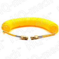 Еврошланг магистральный PUR спиральный для полуприцепа (7м), D=6,5/10 мм, резьба нар.+внутр. M16*1.5 (сталь), 10-16 Бар, желтый