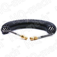 Еврошланг магистральный PUR спиральный для полуприцепа (7м), D=6,5/10 мм, резьбанар.+внутр., M16*1.5 (сталь), 10-16 Бар, черный