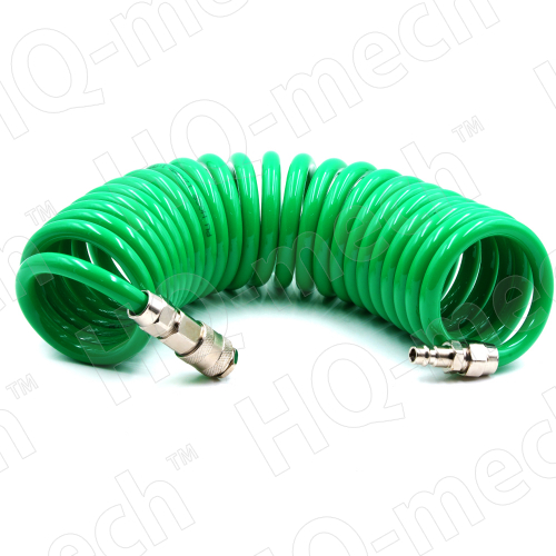 Шланг пневматич. PUR спираль. (L 5м), D=6,5/10 мм, con. быстросъем.  «M+F» (СТ.), p= 10-16 Бар,green