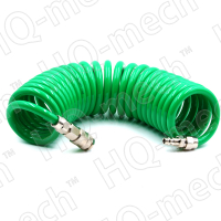 Шланг пневматический PUR спиральный (15м), D=8/12 мм, БРС «M+F» (сталь), 10-16 Бар, зеленый