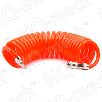 Шланг пневматический PUR спиральный (5м), D=8/12 мм, БРС «M+F» (сталь), 10-16 Бар, красный