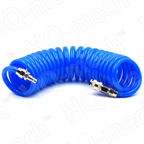 Шланг пневматич. PUR спираль. (L 5м), D=6,5/10 мм, con. быстросъем.  «M+F» (СТ.), p= 10-16 Бар,blue