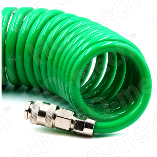 Шланг пневматич. PUR спираль. (L 10м), D=8/12 мм, con. быстросъем.  «M+F» (СТ.), p= 10-16 Бар,green