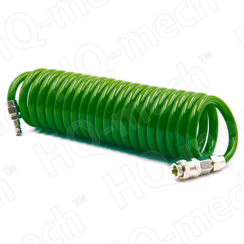 Шланг пневматич. PUR спираль. (L 10м), D=8/12 мм, con. быстросъем.  «M+F» (СТ.), p= 10-16 Бар,green