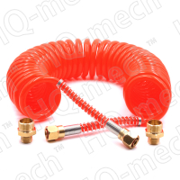 Еврошланг магистральный PUR спиральный для полуприцепа (L=10м), D=6,5/10 мм, нар. р., M16x1.5|M18x1.5 (латунь), p= 10-16 Бар, красный