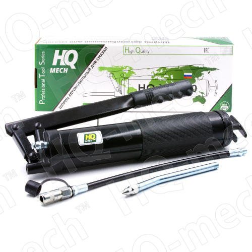 Шприц для смазки консистентной 500 мл, рычажно-плунжерный, черный полимер, 2 насадки