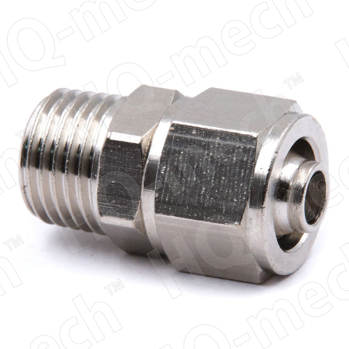 Штуцер переходной, цанговый фитинг VPCFd-10, R-1/4" никелированная латунь