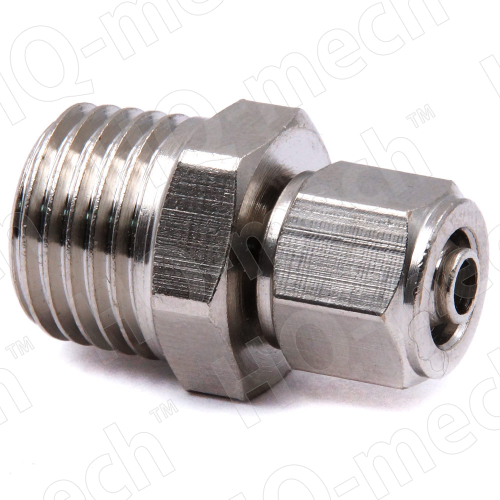 Штуцер переходной, цанговый фитинг VPCF d-6, R-1/4" никелированная латунь